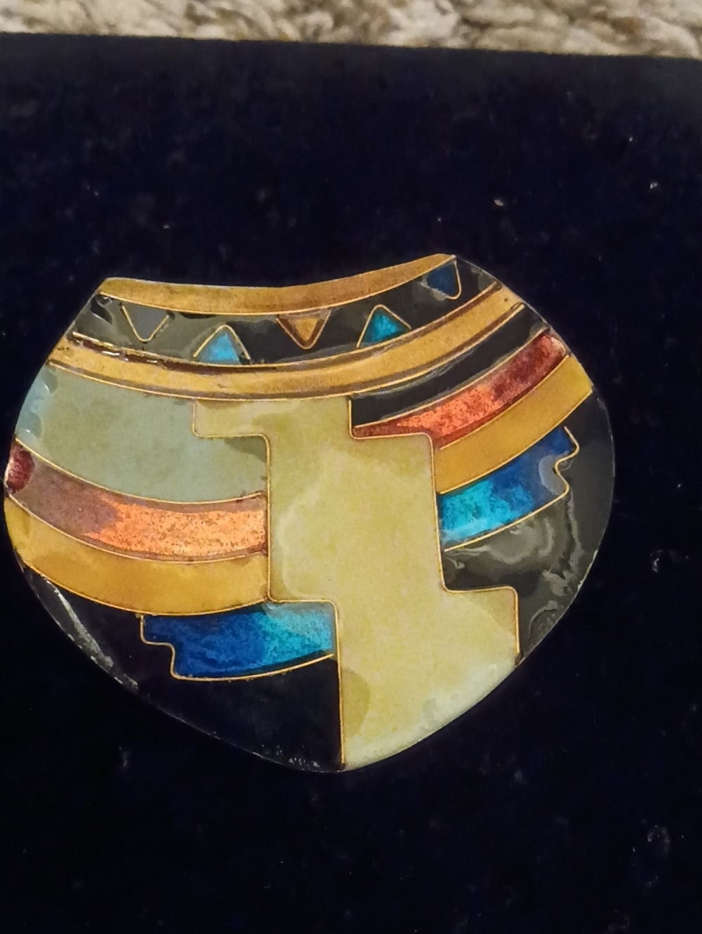 Native American Multicolor Enamel Shield Brooch - Gold Accents